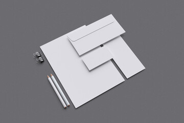 Stationery Branding With Grey Background For Mockup