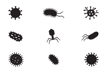 Bacteria and virus vector silhouette set. Isolated on white background
