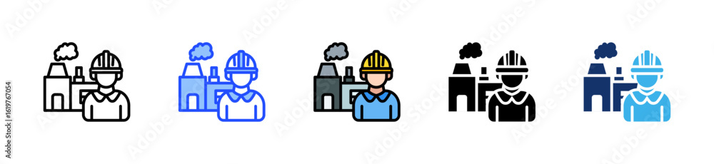 Poster factory owner icon collection with multiple styles