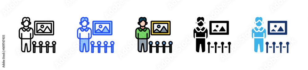 Poster art gallery owner icon collection with multiple styles
