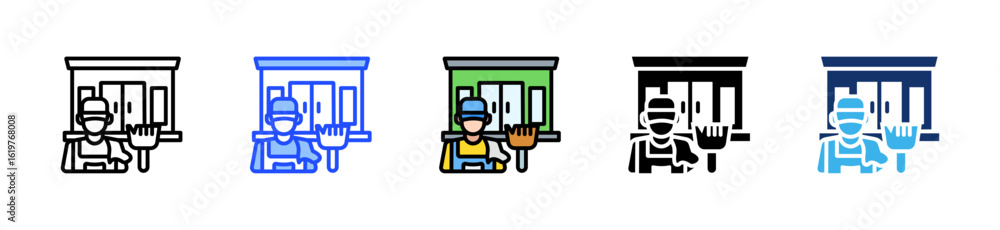 Poster cleaning service owner icon collection with multiple styles