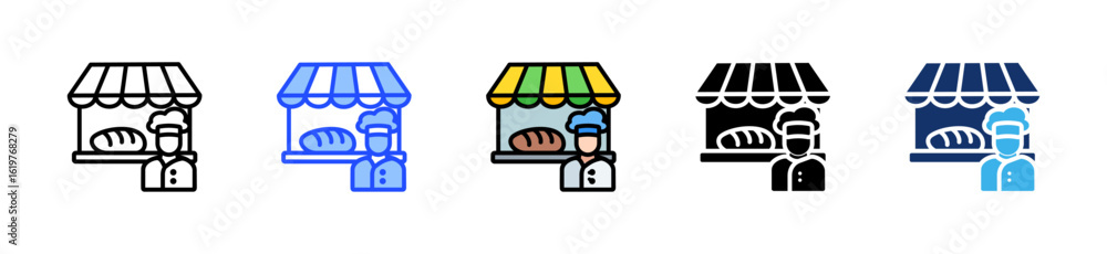 Poster bakery owner icon collection with multiple styles