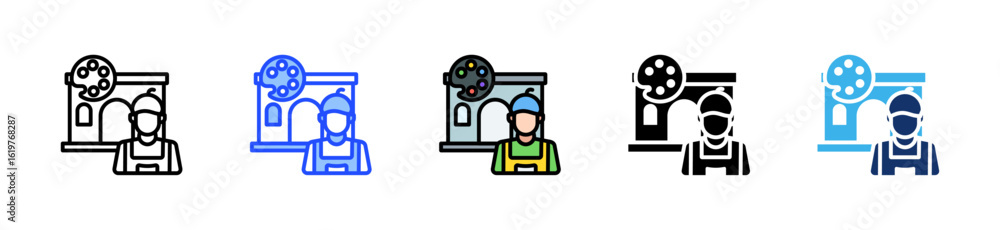 Poster art studio owner icon collection with multiple styles