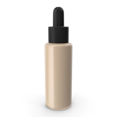 Black Cap Foundation Bottle, Cosmetic Dropper Packaging 3D Render Isolated on transparent background, PNG