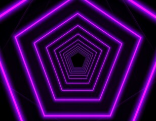 A vibrant purple neon tunnel, receding into a dark center, forming a hypnotic pattern of pentagons