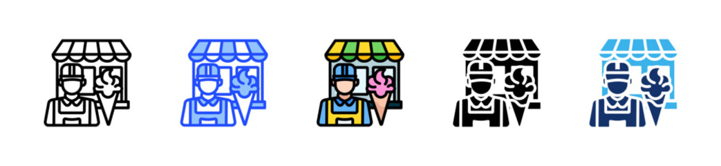 Ice Cream Parlor Owner Icon Collection With Multiple Styles
