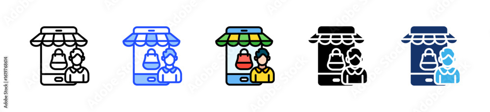 Poster online store owner icon collection with multiple styles