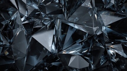 Abstract 3D Black Crystal Background with Faceted Polygon Shapes