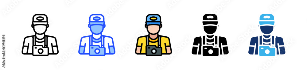 Poster photographer icon collection with multiple styles