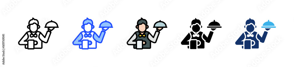 Poster waiter icon collection with multiple styles