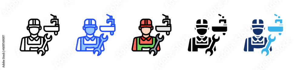 Poster plumber icon collection with multiple styles