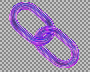 3d glass transparent neon chain or link icon. Y2k style. Stock vector illustration on isolated background.