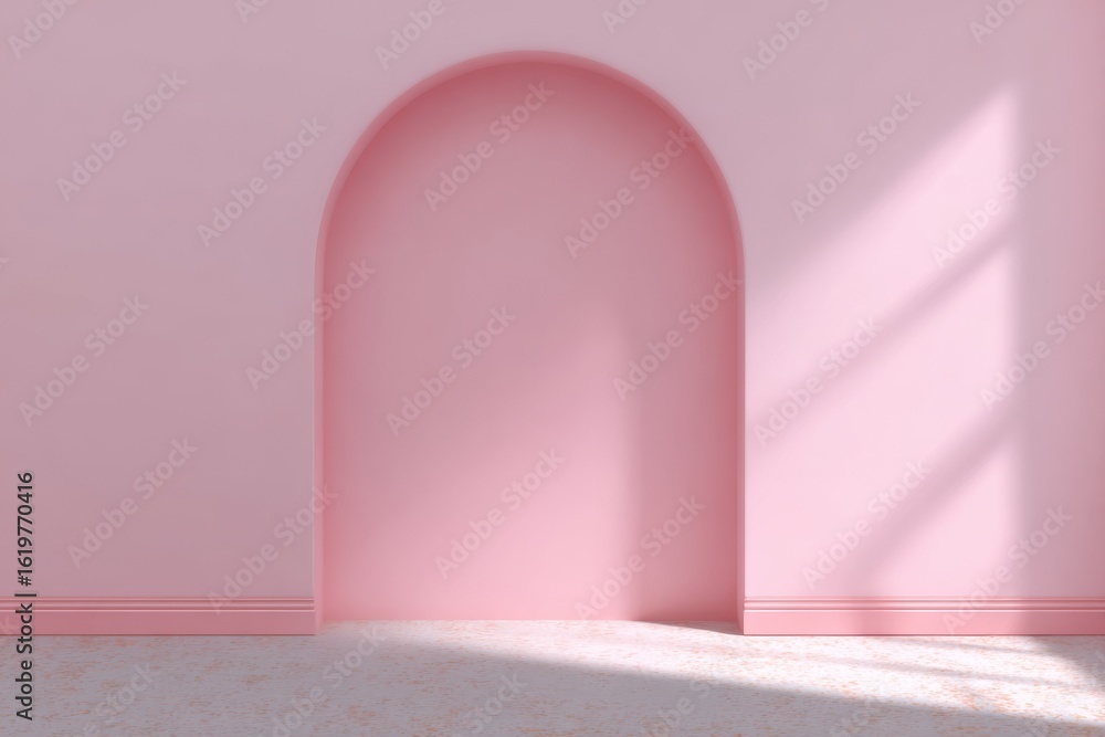 Poster ai generated image of pink arched doorway with soft light and shadow patterns