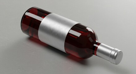 Wine bottle with a silver label lying on its side