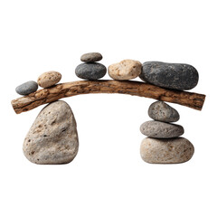 Balanced Stones and Stick Creates Natural Art Piece