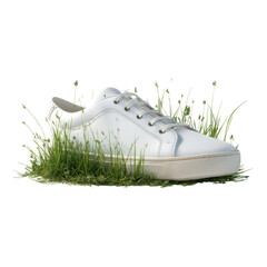 Stylish White Shoe on Lush Green Grass Background