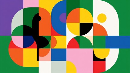 Colorful Abstract Geometric Pattern Design in Retro Bauhaus Style