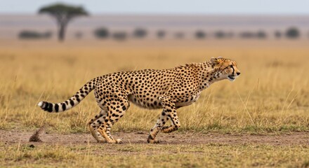Obraz premium Cheetah Sprinting Across the Savannah: A Blur of Speed and Grace in Kenya