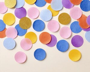 Minimalist Celebration: Pastel Confetti on Cream Tabletop with Copy Space