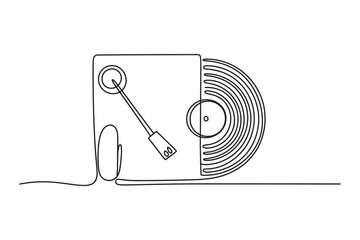 Vinyl Turntable and Computer Mouse in One Line Art – Music and Technology Fusion