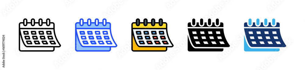 Poster calendar icon collection with multiple styles