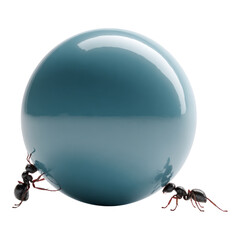 Ants Exploring Blue Sphere on Smooth Background