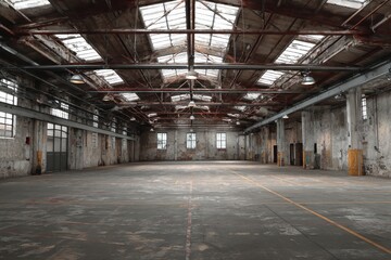 Empty warehouse interior view. Storage, logistics, manufacturing backdrop, real estate