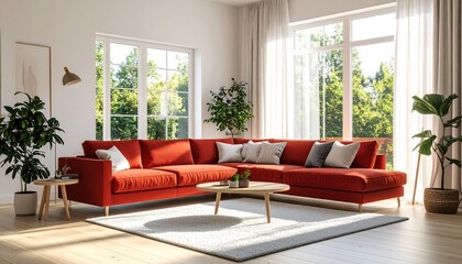 Modern living room with red sectional sofa (6)