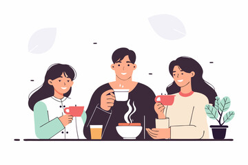 Rodzina przy wspólnym posiłku. Ilustracja symbolizująca domowe ciepło, więź i radość bycia razem.