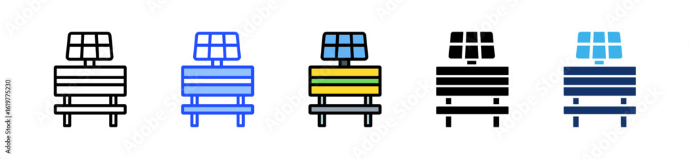 Poster solar powered bench icon collection with multiple styles