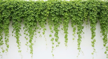 Lush green vines cascading down a textured white wall