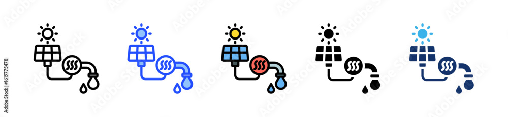 Poster solar desalination icon collection with multiple styles
