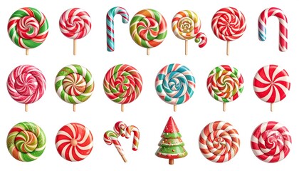 Colorful swirl lollipops and candy canes