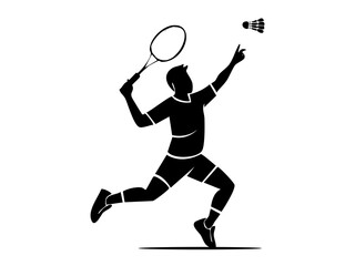 Minimalist flat vector silhouette of a badminton player sports icons