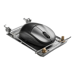 Black Computer Mouse on Metal Tray Background