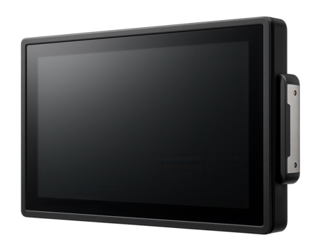Wide-screen industrial monitor with a tempered glass front and VESA mount compatibility for control rooms in oil refineries.