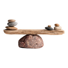Balanced Rocks on Wooden Plank Displaying Stability