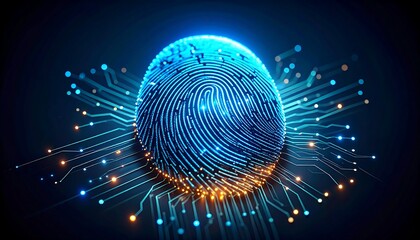 Futuristic fingerprint sphere with circuit lines