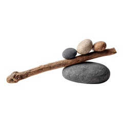 Natural Stones and Driftwood on Light Background
