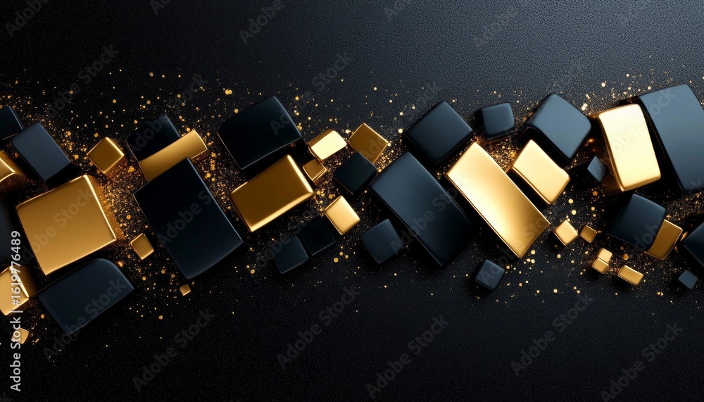 Poster luxurious 3d abstract composition of dark golden and black cubes on elegant background design