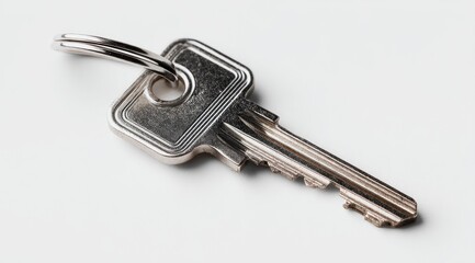 Silver key on white background