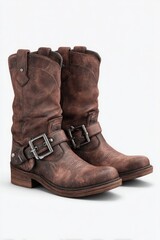 Brown distressed leather cowboy boots