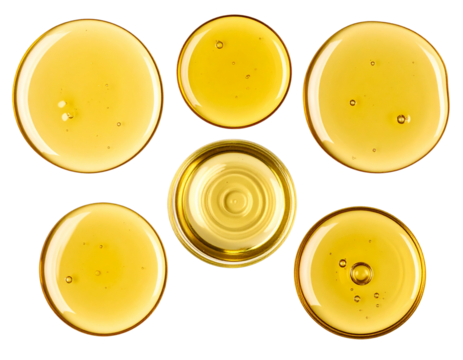 et Spilled Clear Oil with Glossy Reflection and Soft Ripple Texture, Top View, Isolated PNG