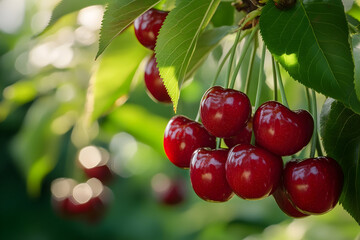 red cherries on a tree