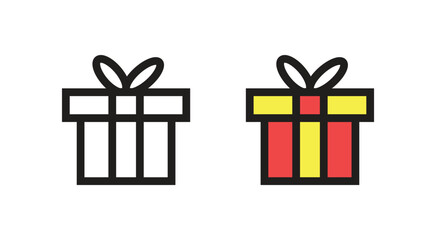 Two simple gift box icons with flat design and ribbon bow, perfect for holiday, celebration, or event illustrations.