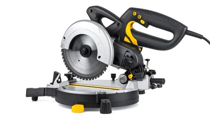 Electric miter saw on white background