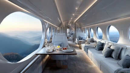 Fototapeta premium Elegant photo of interior of an private jet.