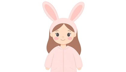 Obraz premium Cute girl in pink bunny ears and pajamas