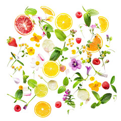 Obraz premium Colorful fruit and flower arrangement