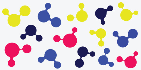 Abstract metaball pattern pink, yellow, blue on a light gray background, Molecule chain, Vector illustration, Geometric icons 